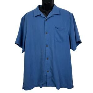 Tommy Bahama Silk Blend Collar Short Sleeve Blue Button Shirt Men’s Size XL